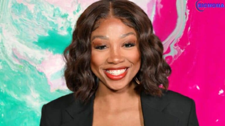 "Illustration of a professional media woman climbing digital steps with icons and charts, representing Loren Lorosa’s career growth, increasing net worth, and media success."